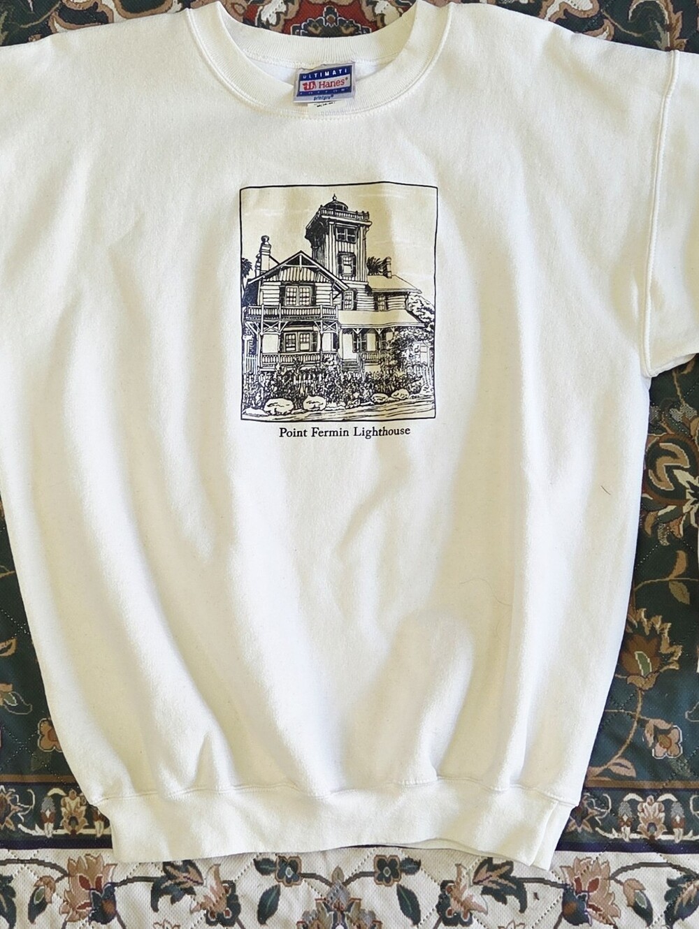 Point Fermin Lighthouse Graphic Crewneck Sweater -cream vintage medium - Picture 6 of 8